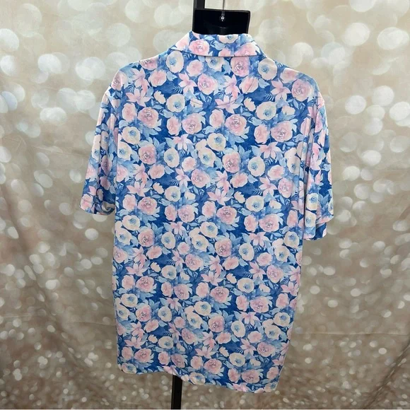 BAD BIRDIE Coachella Floral Print Blue Pink Golf Easter Men’s Size XL Polo Shirt - Picture 7 of 9